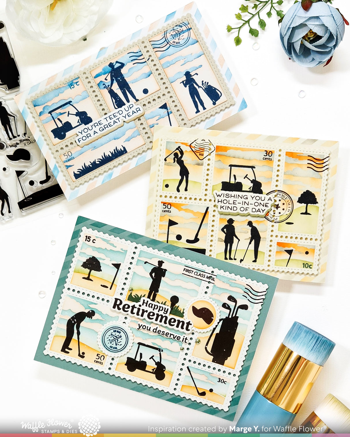 Waffle Flower Postage Collage Golf Silhouettes Stamp Set - 422541