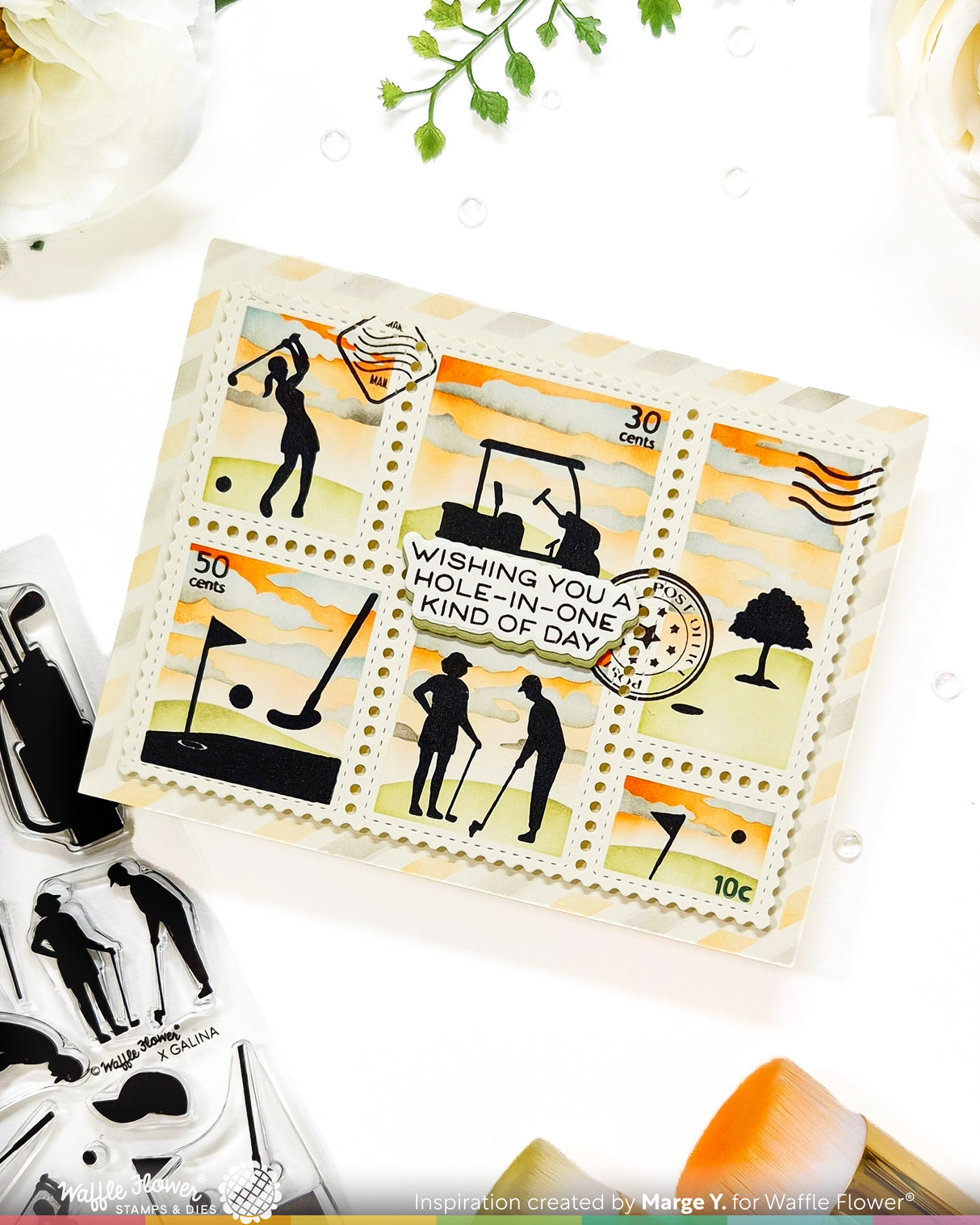 Waffle Flower Postage Collage Golf Silhouettes Stamp Set - 422541