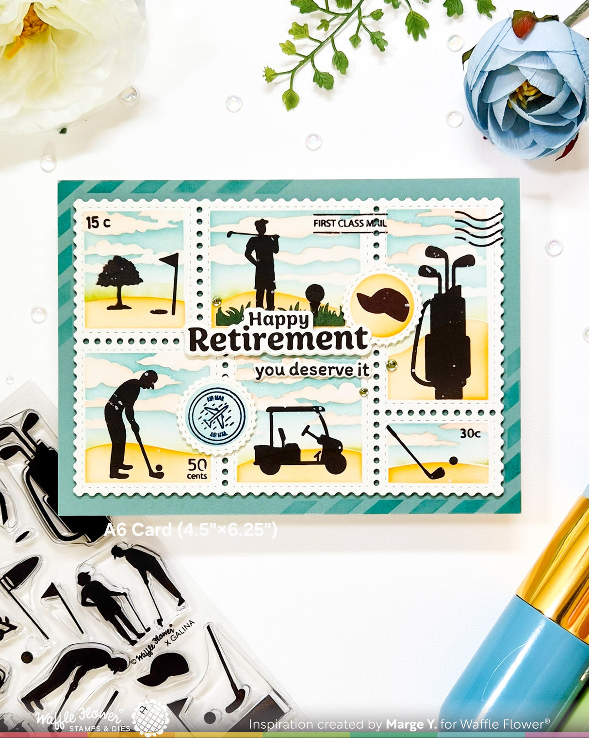 Waffle Flower Postage Collage Golf Silhouettes Stamp Set - 422541
