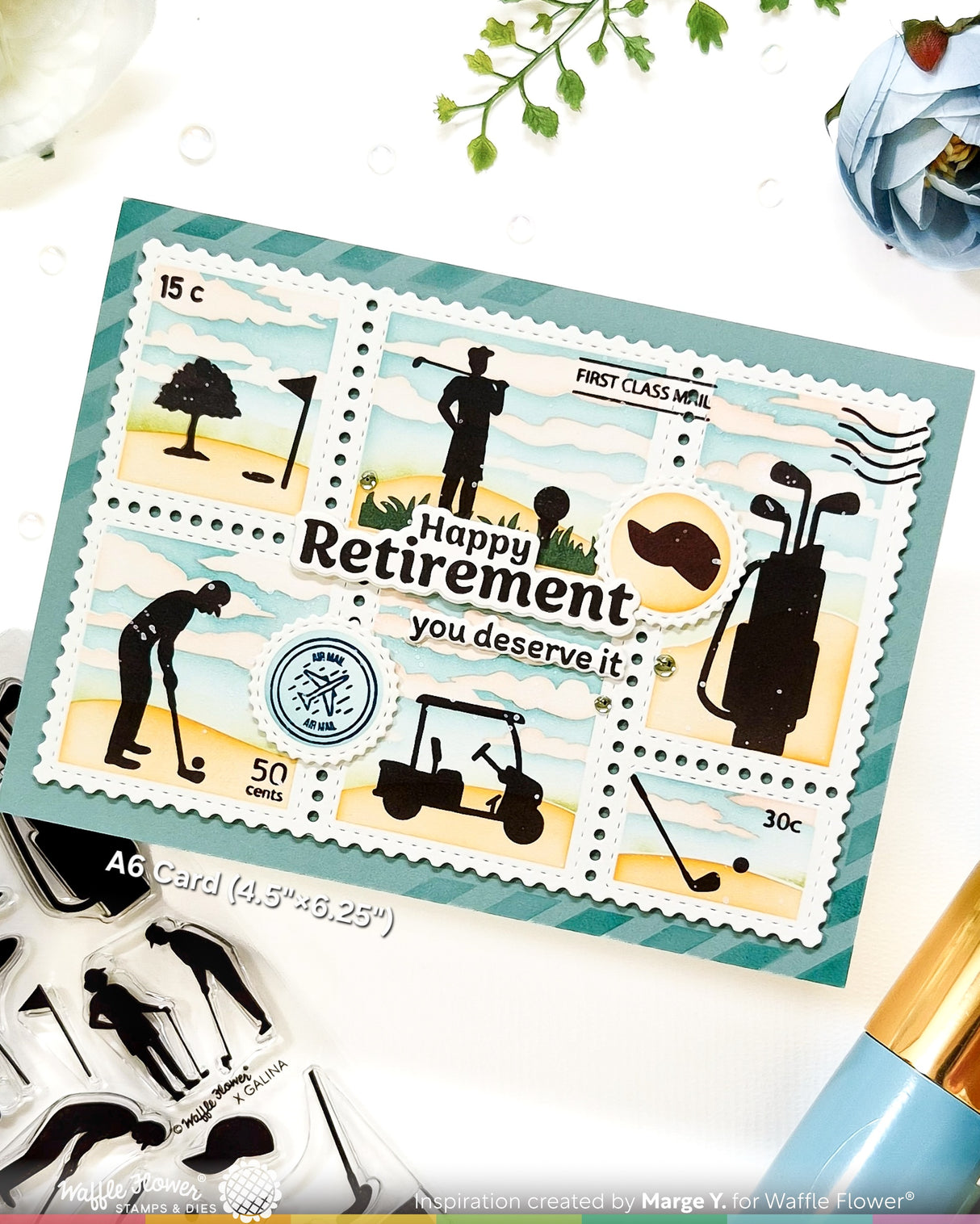 Waffle Flower Postage Collage Golf Silhouettes Stamp Set - 422541