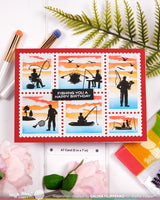 Waffle Flower Postage Collage Fishing Silhouettes Stamp Set - 422555