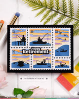 Waffle Flower Postage Collage Fishing Silhouettes Stamp Set - 422555