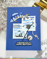 Waffle Flower Postage Collage Fishing Silhouettes Stamp Set - 422555