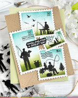 Waffle Flower Postage Collage Fishing Silhouettes Stamp Set - 422555