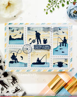 Waffle Flower Postage Collage Fishing Silhouettes Stamp Set - 422555
