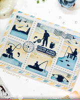 Waffle Flower Postage Collage Fishing Silhouettes Stamp Set - 422555