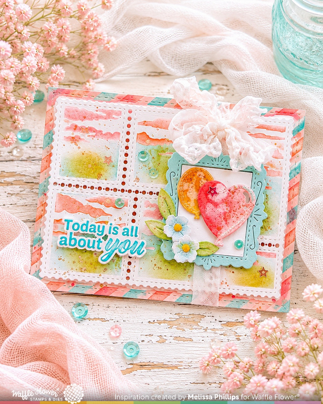 Waffle Flower Postage Collage Fishing Silhouettes Stamp Set - 422555