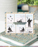 Waffle Flower Postage Collage Fishing Silhouettes Stamp Set - 422555