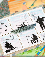 Waffle Flower Postage Collage Fishing Silhouettes Stamp Set - 422555