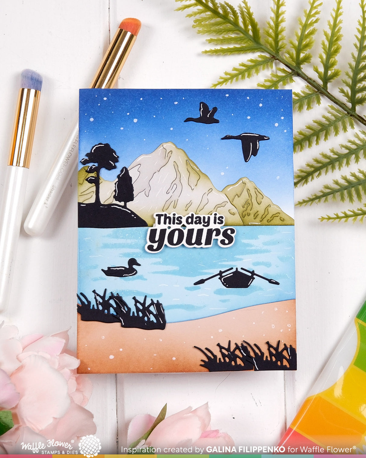Waffle Flower Lake Scene Die-n-stencil - 422557