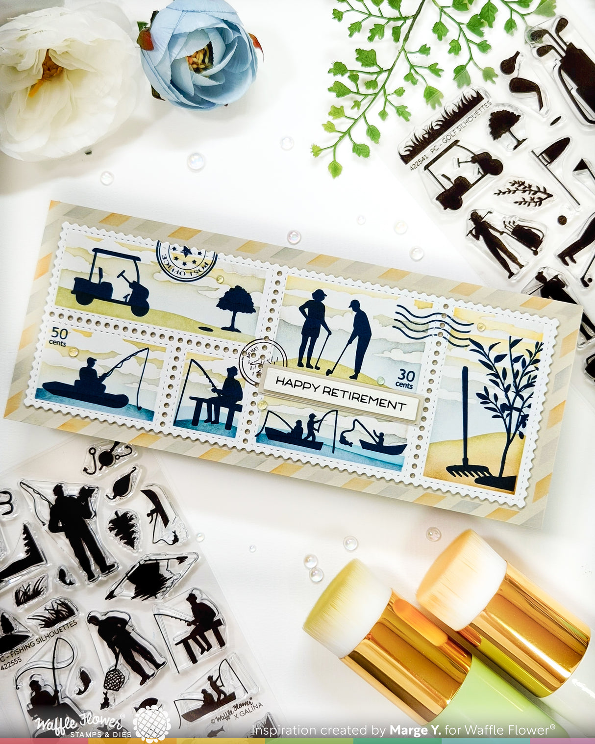 Waffle Flower Postage Collage Slimline Airmail Stencil - 422565