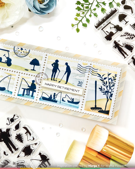 Waffle Flower Postage Collage Slimline Airmail Stencil - 422565