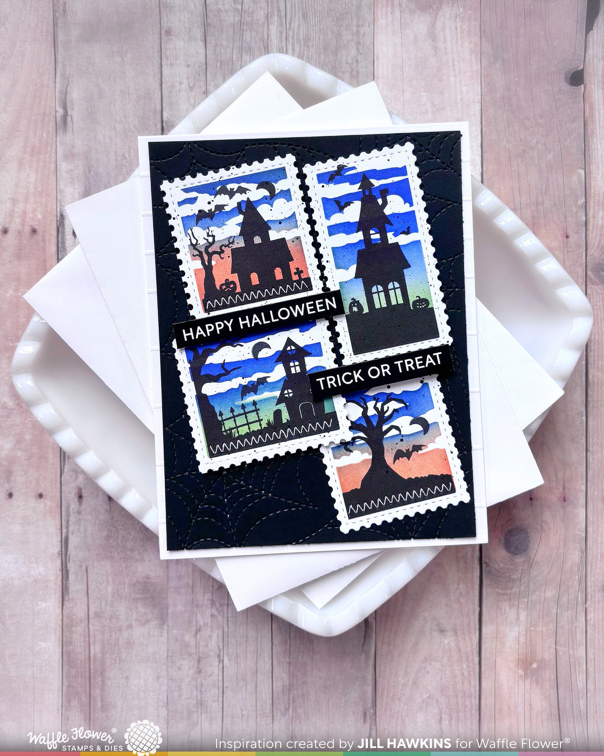 Waffle Flower Postage Collage Haunted House Silhouette Stamp Set - 422605
