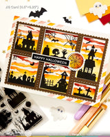 Waffle Flower Postage Collage Haunted House Silhouette Stamp Set - 422605
