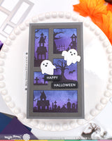 Waffle Flower Postage Collage Haunted House Silhouette Stamp Set - 422605