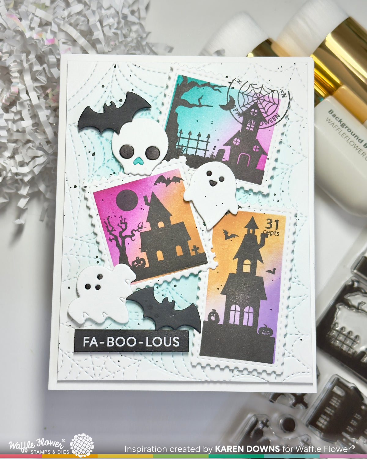 Waffle Flower Postage Collage Haunted House Silhouette Stamp Set - 422605