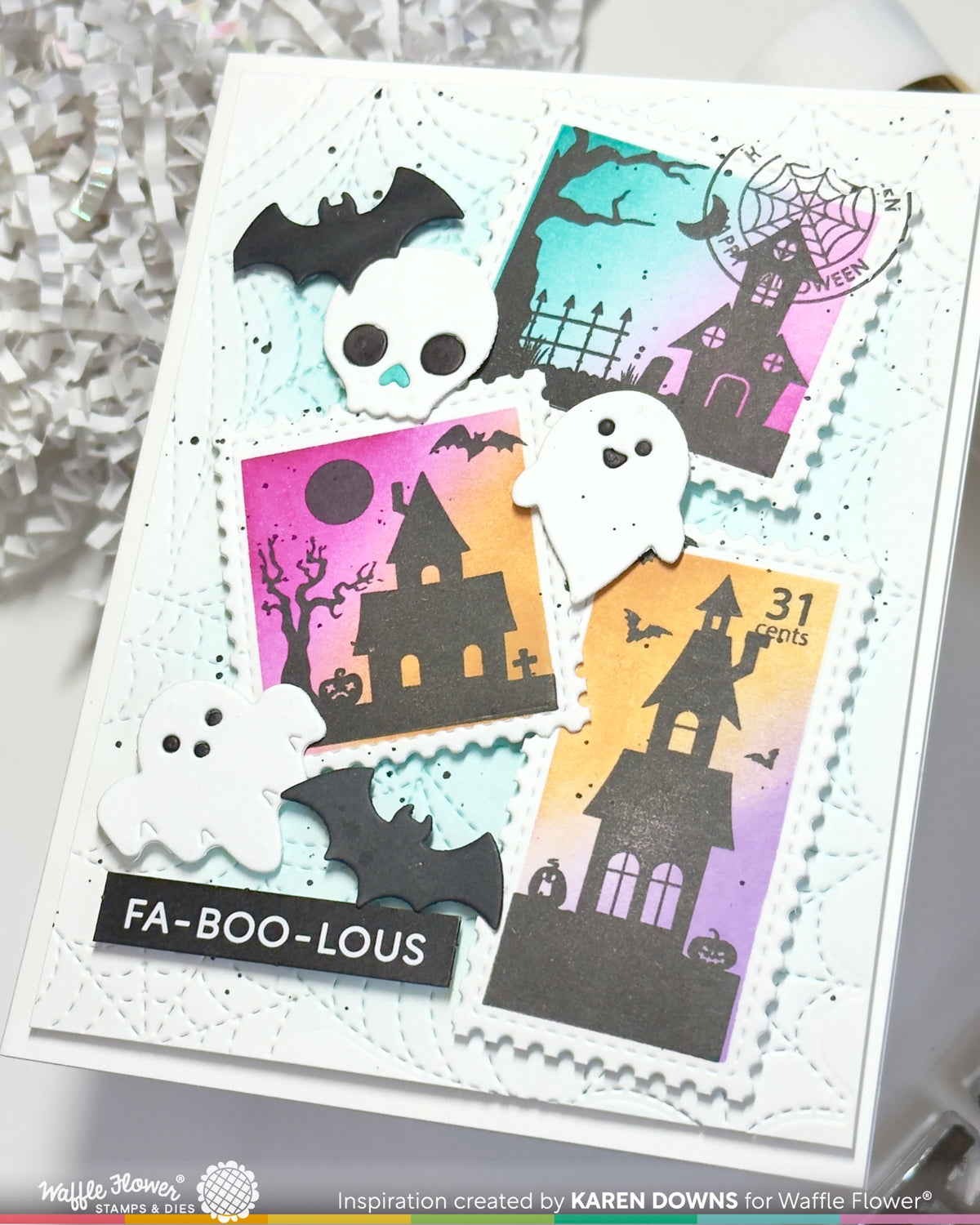 Waffle Flower Postage Collage Haunted House Silhouette Stamp Set - 422605