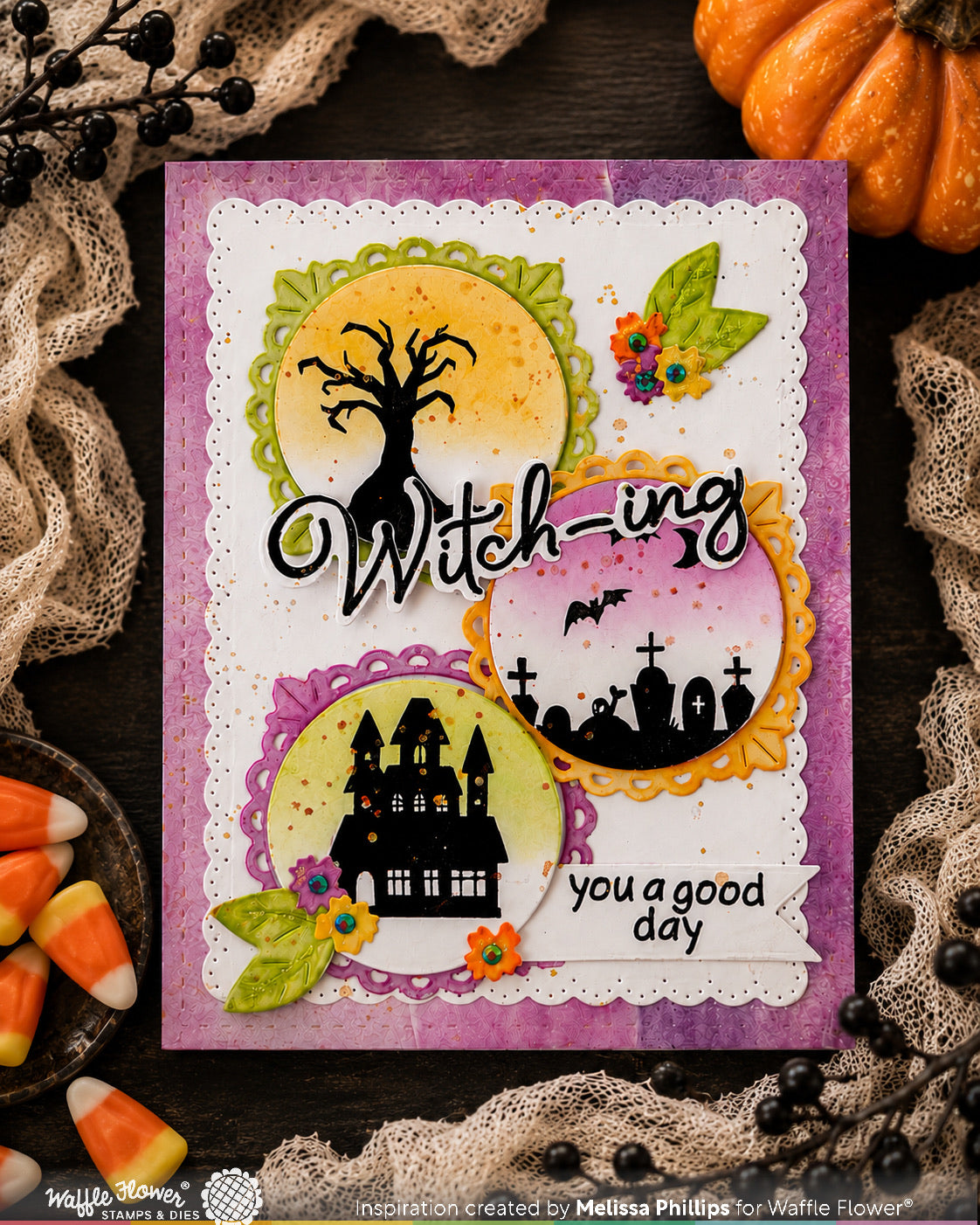Waffle Flower Postage Collage Haunted House Silhouette Stamp Set - 422605