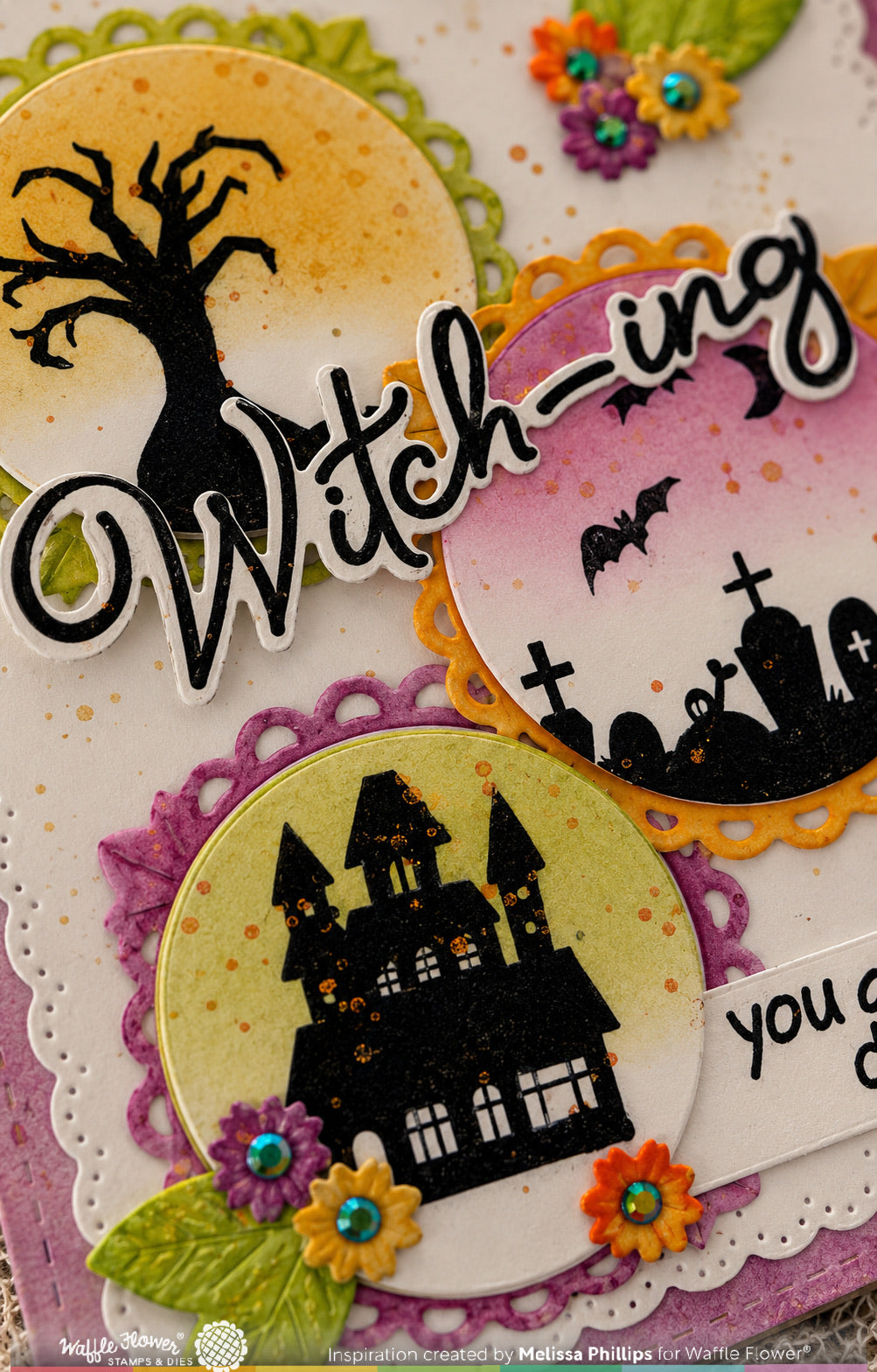 Waffle Flower Postage Collage Haunted House Silhouette Stamp Set - 422605