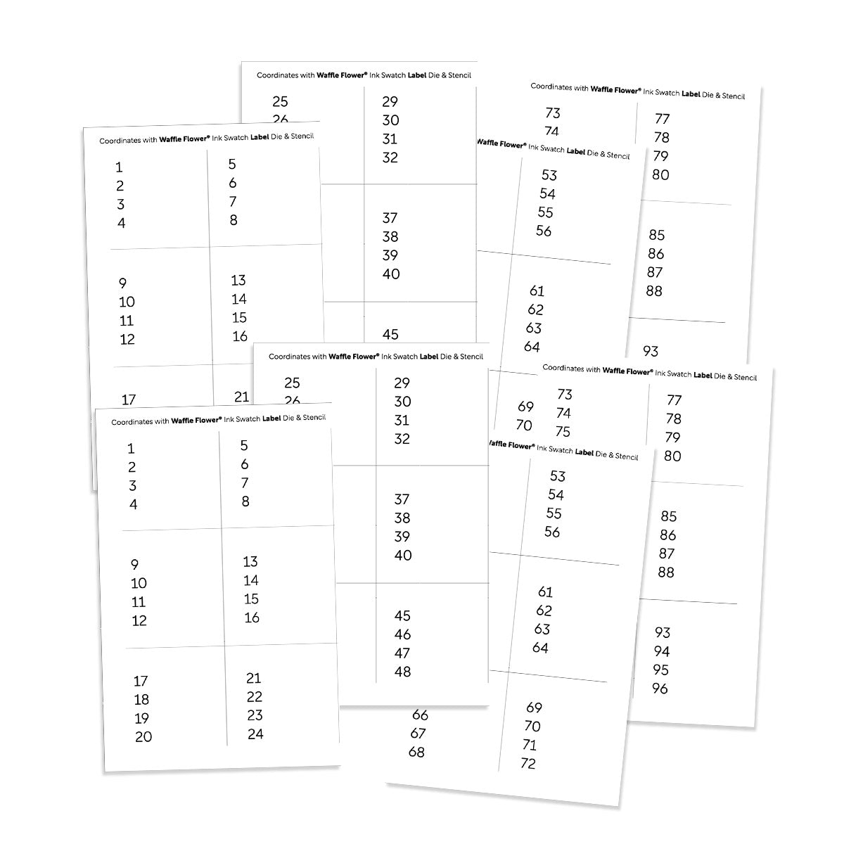 Waffle Flower Crafts Printed Numbers for Ink Swatch Label Die (2 sets of 1-96)