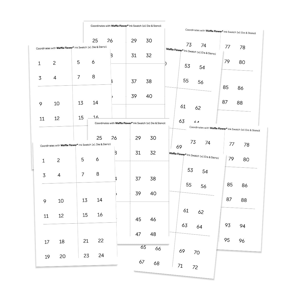 Waffle Flower Crafts Printed Numbers for Ink Swatch 1x1 Die (2 sets of 1-96)