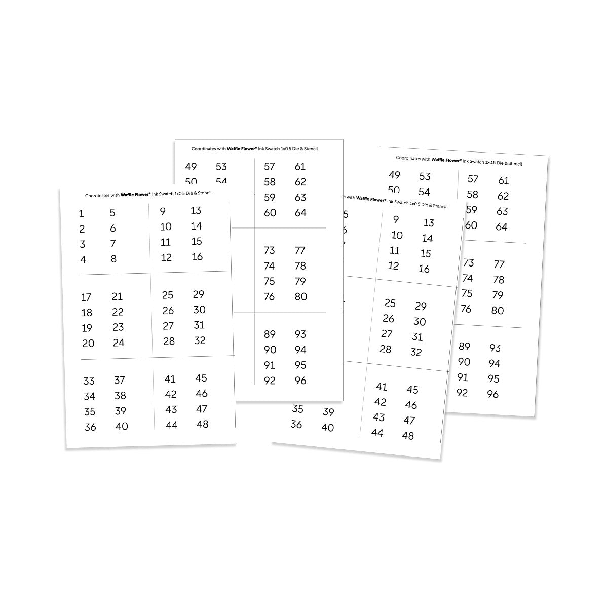 Waffle Flower Crafts Printed Numbers for Ink Swatch 1x0.5 Die (2 sets of 1-96)