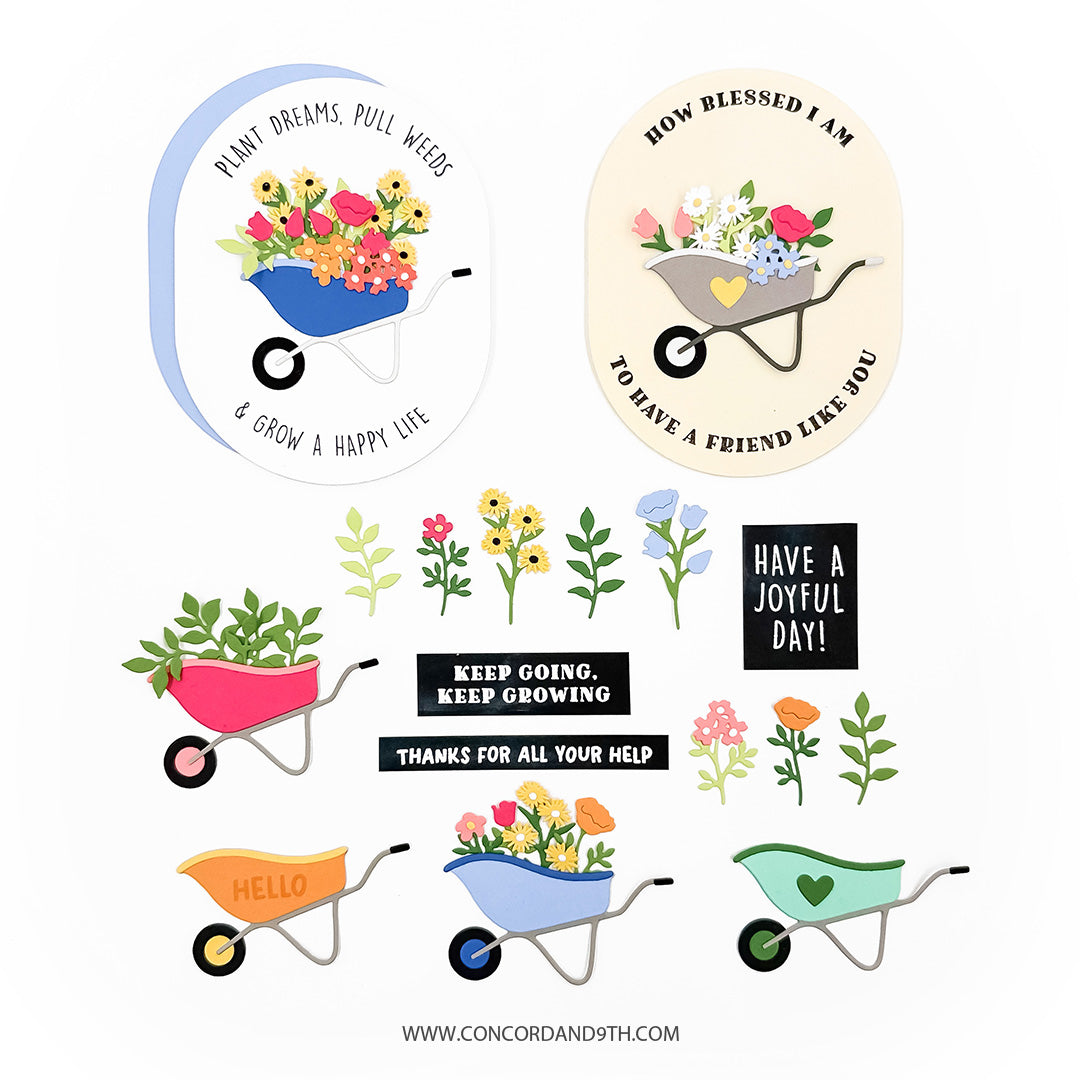 Concord & 9th Wheelbarrow Wishes Stamp Set (4 x 4) & die Bundle