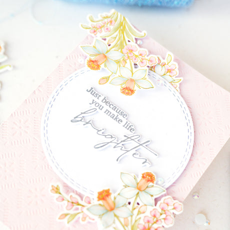 Pinkfresh Studio Whispering Daffodils stamp, die, Stencil and Washi Bundle