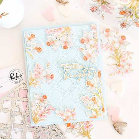 Pinkfresh Studio Whispering Daffodils stamp, die, Stencil and Washi Bundle