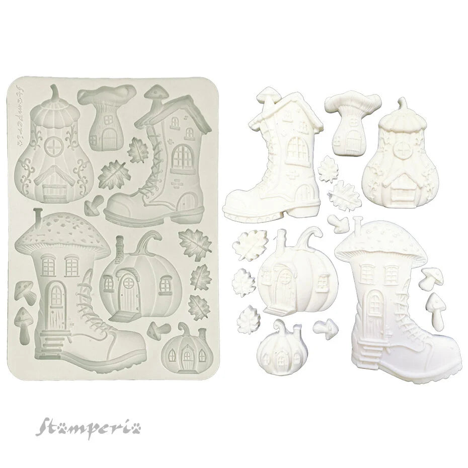 Stamperia Whispering Woods A5 Soft Mould Boots and Pumpikin House (KACMA586)