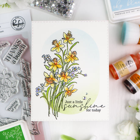 Pinkfresh Studio Whispering Daffodils stamp, die, Stencil and Washi Bundle