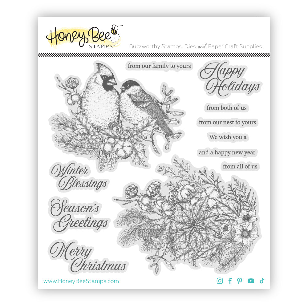 Honey Bee Stamps Winter Song - 6"x 6" Rubber Cling Stamp Set / Die Bundle