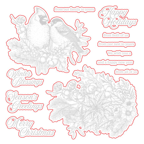 Honey Bee Stamps Winter Song - 6"x 6" Rubber Cling Stamp Set / Die Bundle