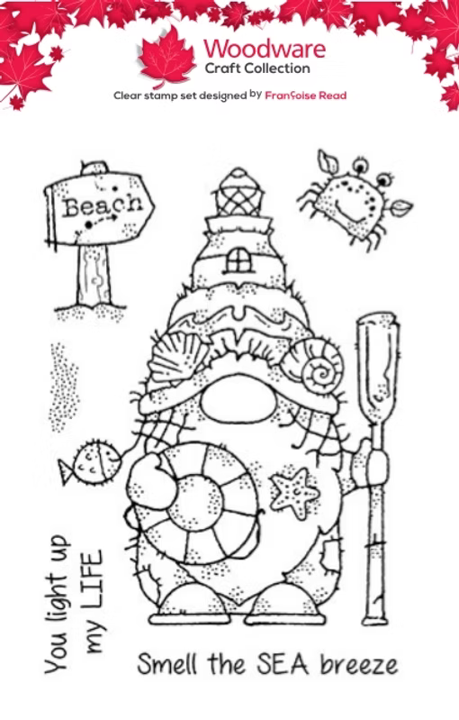 Woodware Lighthouse Gnome A6 Clear Stamp Set by Françoise Read