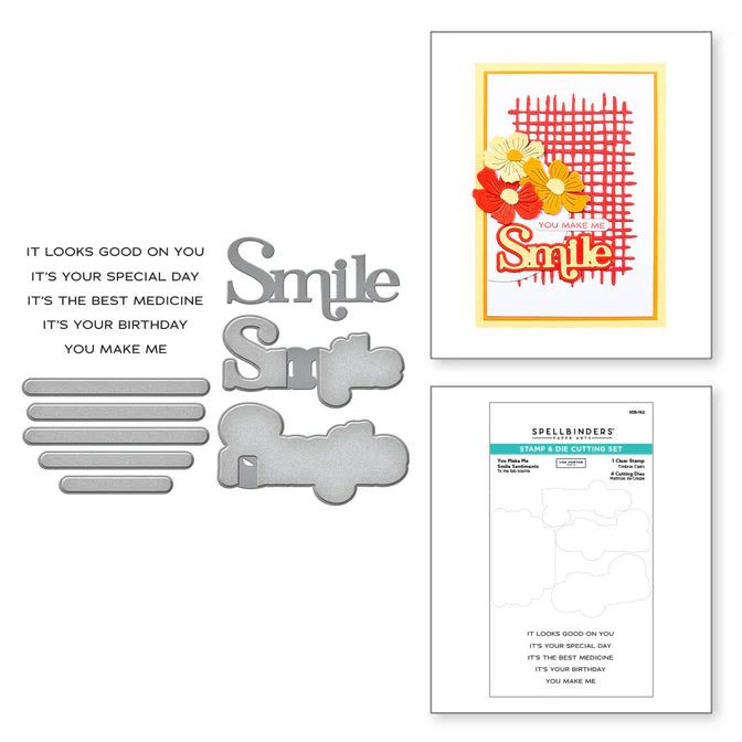 Spellbinders You Make Me Smile Sentiments Clear Stamp and Die Set from the Spotlight Frames and Florals Collection by Lisa Horton