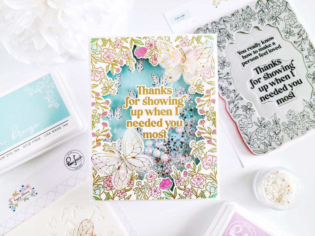 Pinkfresh Studio Happy Blooms Frame layering stencil RETIRED