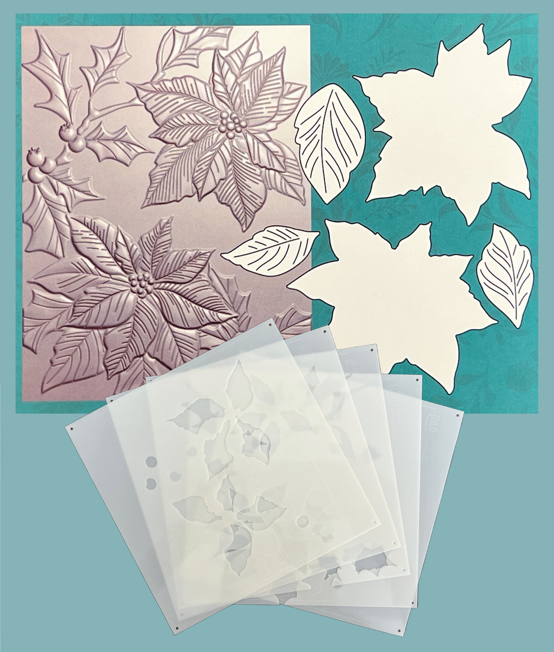 Gina K Designs BUNDLE- Yuletide Poinsettia and Holly 3D Embossing Folder, Die and Stencil