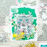Pinkfresh Studio Steeped in Comfort stencil stamp and die