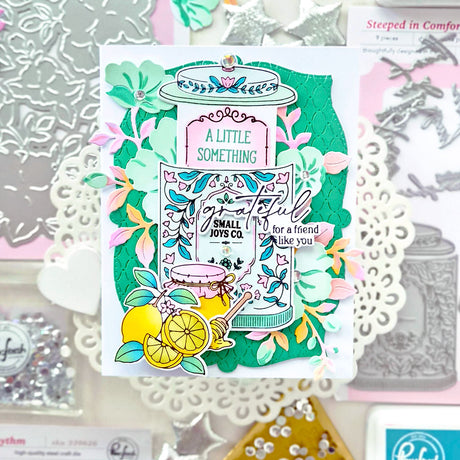 Pinkfresh Studio Steeped in Comfort stencil stamp and die