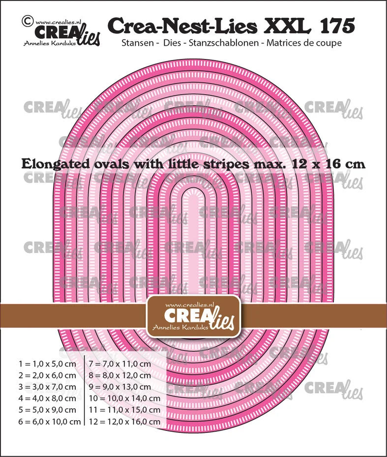 Crealies Crea-Nest-Lies XXL Dies No. 175 Elongated Ovals w/ Little Stripes (CLNestXXL175)