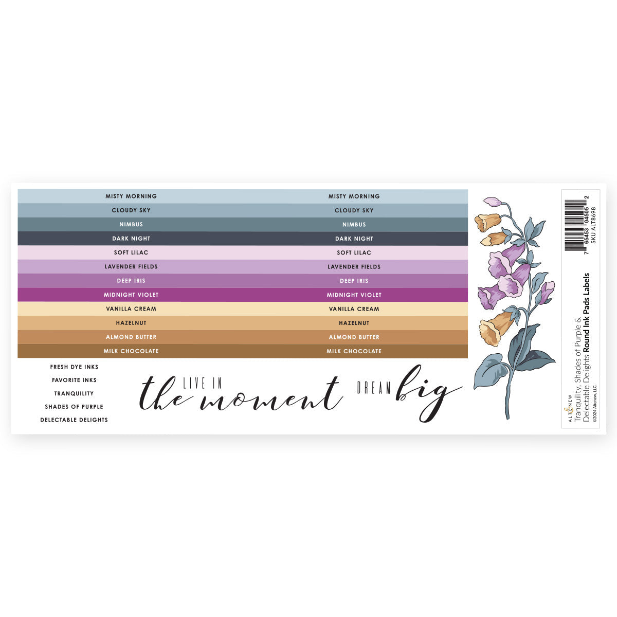 Altenew Round Ink Pads Label Set - Tranquility, Shades of Purple, Delectable Delights