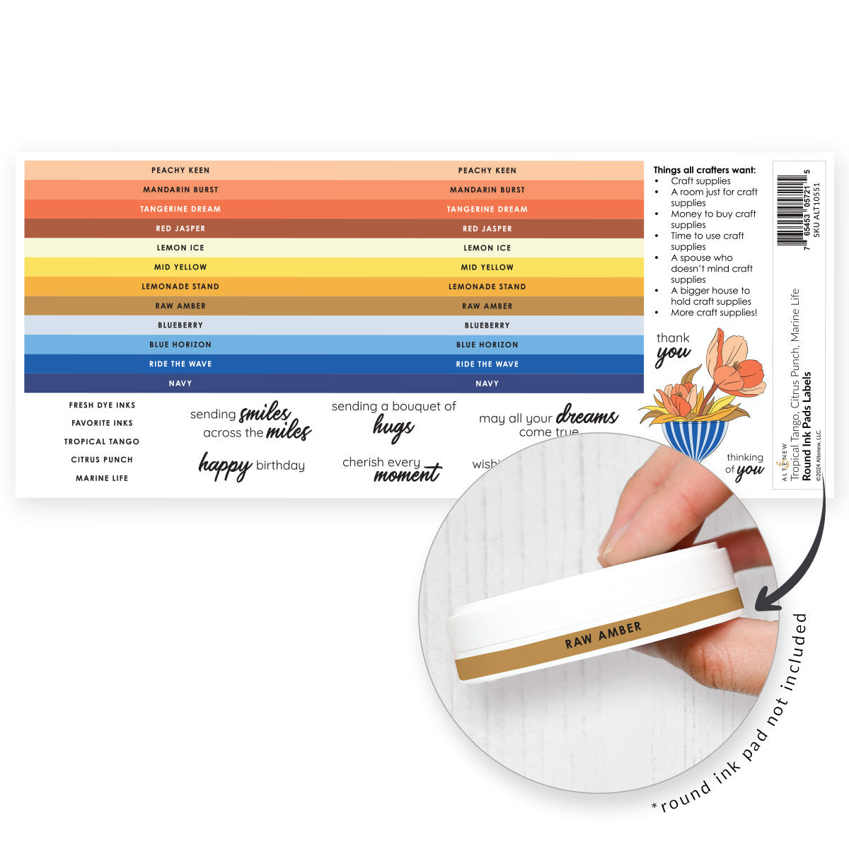 Altenew Round Ink Pads Label Set - Tropical Tango, Citrus Punch, Marine Life - ALT10551