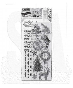 Tim Holtz Mixed-Media Stamps & Stencil Set - THMM152