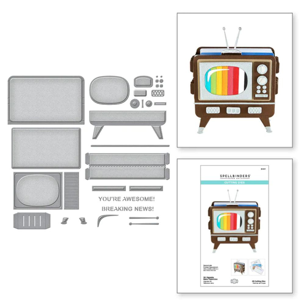 Spellbinders 3D Vignette Retro Television Etched Dies from 3D Vignette Collection by Becca Feeken