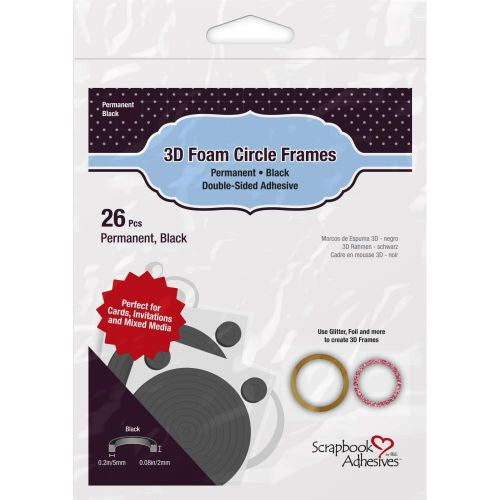 Scrapbook Adhesives 3D Foam Circle Frames 26/Pkg Permanent, Black, .08"