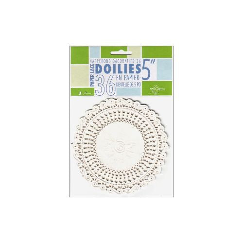 Fox Run Paper Doily 5" Round 36pc White- Roses