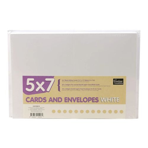 Couture Creations 5"X7" Cards W/Envelopes 50/Pkg White