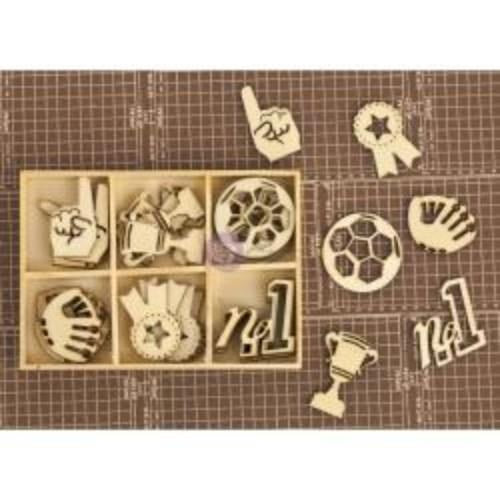 Prima Marketing - Allstar Laser Cut Wood Icons In A Box 36 Pieces 6 Styles Of Embellishments