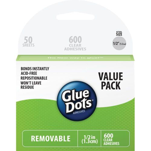 Glue Dots .5" Dot Sheets Value Pack Removeable, 600 Clear Dots