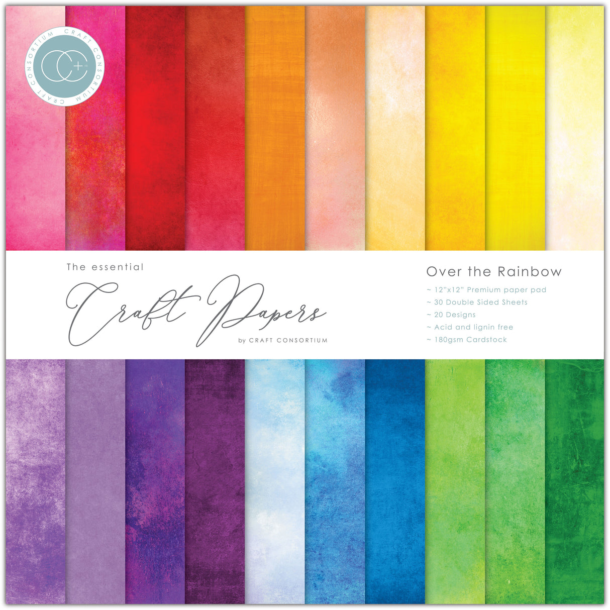 Craft Consortium Double-Sided Paper Pad 12"X12" 30/Pkg Over The Rainbow, 20 Designs